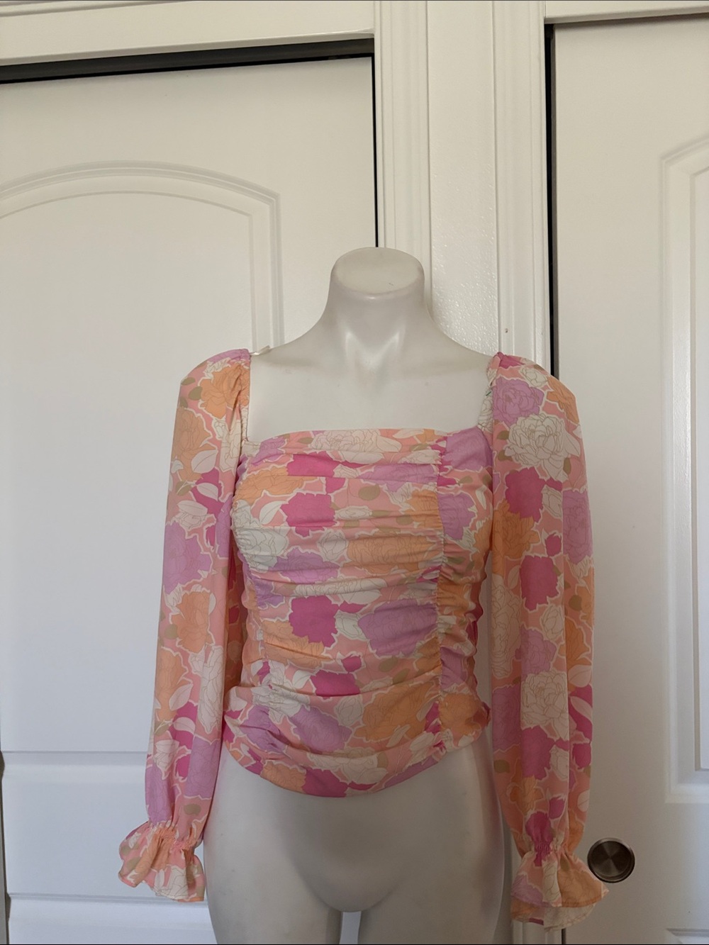Rose & Olive Pink and Peach Floral Square-Neck Blouse